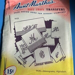 Vintage Aunt Martha’s Hot Iron Transfers. 9925-Monograms, Alphabets
